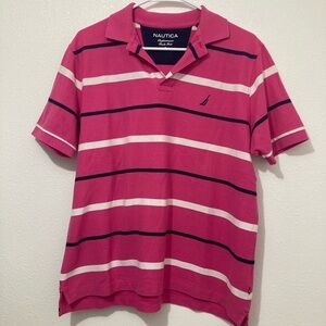 VINTAGE NAUTICA Men’s Polo Shirt Pink Blue White Stripes Size Small